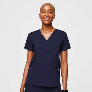 FIGS Casma 3 Pocket Navy Blue Scrub Top